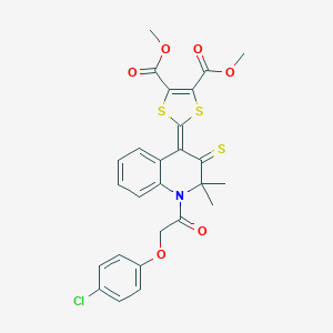 molecular formula C26H22ClNO6S3 B408509 dimethyl 2-{1-[(4-chlorophenoxy)acetyl]-2,2-dimethyl-3-thioxo-2,3-dihydroquinolin-4(1H)-ylidene}-1,3-dithiole-4,5-dicarboxylate 