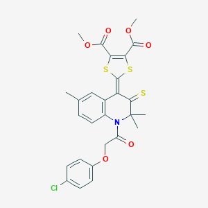 molecular formula C27H24ClNO6S3 B408510 dimethyl 2-(1-[(4-chlorophenoxy)acetyl]-2,2,6-trimethyl-3-thioxo-2,3-dihydro-4(1H)-quinolinylidene)-1,3-dithiole-4,5-dicarboxylate 