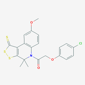 2-(4-Chlorophenoxy)-1-(8-methoxy-4,4-dimethyl-1-sulfanylidenedithiolo[3,4-c]quinolin-5-yl)ethanone