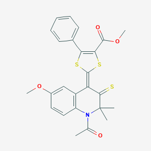 molecular formula C25H23NO4S3 B408516 methyl (2Z)-2-(1-acetyl-6-methoxy-2,2-dimethyl-3-sulfanylidenequinolin-4-ylidene)-5-phenyl-1,3-dithiole-4-carboxylate CAS No. 332074-23-4