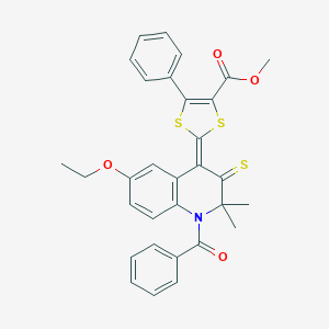 molecular formula C31H27NO4S3 B408520 methyl 2-(1-benzoyl-6-ethoxy-2,2-dimethyl-3-thioxo-2,3-dihydro-4(1H)-quinolinylidene)-5-phenyl-1,3-dithiole-4-carboxylate 
