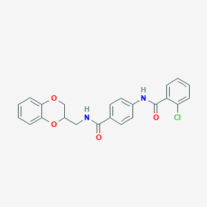 molecular formula C23H19ClN2O4 B4085288 2-chloro-N-(4-{[(2,3-dihydro-1,4-benzodioxin-2-ylmethyl)amino]carbonyl}phenyl)benzamide 