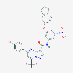 molecular formula C29H19BrF3N5O4 B408534 5-(4-bromophenyl)-N-[3-(2,3-dihydro-1H-inden-5-yloxy)-5-nitrophenyl]-7-(trifluoromethyl)pyrazolo[1,5-a]pyrimidine-3-carboxamide 