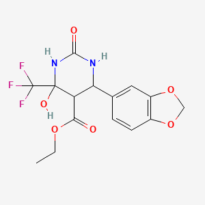 molecular formula C15H15F3N2O6 B4085375 ethyl 6-(1,3-benzodioxol-5-yl)-4-hydroxy-2-oxo-4-(trifluoromethyl)hexahydro-5-pyrimidinecarboxylate 