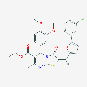 molecular formula C29H25ClN2O6S B408541 ethyl 2-{[5-(3-chlorophenyl)-2-furyl]methylene}-5-(3,4-dimethoxyphenyl)-7-methyl-3-oxo-2,3-dihydro-5H-[1,3]thiazolo[3,2-a]pyrimidine-6-carboxylate 