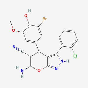 molecular formula C20H14BrClN4O3 B4085422 6-amino-4-(3-bromo-4-hydroxy-5-methoxyphenyl)-3-(2-chlorophenyl)-1,4-dihydropyrano[2,3-c]pyrazole-5-carbonitrile 