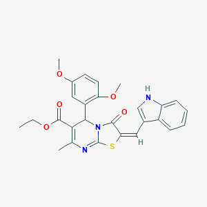 molecular formula C27H25N3O5S B408548 ethyl (2E)-5-(2,5-dimethoxyphenyl)-2-(1H-indol-3-ylmethylidene)-7-methyl-3-oxo-5H-[1,3]thiazolo[3,2-a]pyrimidine-6-carboxylate 
