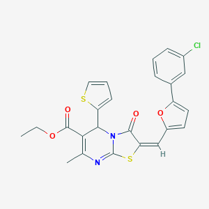 molecular formula C25H19ClN2O4S2 B408551 ethyl (2E)-2-[[5-(3-chlorophenyl)furan-2-yl]methylidene]-7-methyl-3-oxo-5-thiophen-2-yl-5H-[1,3]thiazolo[3,2-a]pyrimidine-6-carboxylate CAS No. 5831-52-7