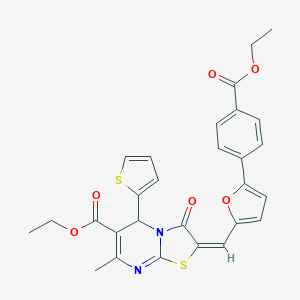 molecular formula C28H24N2O6S2 B408552 ethyl (2E)-2-[[5-(4-ethoxycarbonylphenyl)furan-2-yl]methylidene]-7-methyl-3-oxo-5-thiophen-2-yl-5H-[1,3]thiazolo[3,2-a]pyrimidine-6-carboxylate CAS No. 305865-97-8