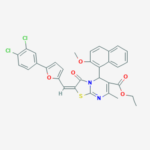molecular formula C32H24Cl2N2O5S B408554 ethyl 2-{[5-(3,4-dichlorophenyl)-2-furyl]methylene}-5-(2-methoxy-1-naphthyl)-7-methyl-3-oxo-2,3-dihydro-5H-[1,3]thiazolo[3,2-a]pyrimidine-6-carboxylate 