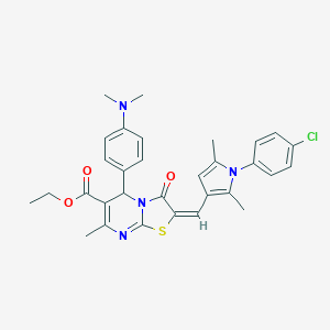 ethyl 2-{[1-(4-chlorophenyl)-2,5-dimethyl-1H-pyrrol-3-yl]methylene}-5-[4-(dimethylamino)phenyl]-7-methyl-3-oxo-2,3-dihydro-5H-[1,3]thiazolo[3,2-a]pyrimidine-6-carboxylate
