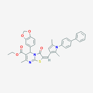 molecular formula C36H31N3O5S B408560 ethyl 5-(1,3-benzodioxol-5-yl)-2-[(1-[1,1'-biphenyl]-4-yl-2,5-dimethyl-1H-pyrrol-3-yl)methylene]-7-methyl-3-oxo-2,3-dihydro-5H-[1,3]thiazolo[3,2-a]pyrimidine-6-carboxylate 