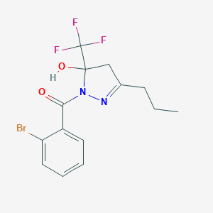 molecular formula C14H14BrF3N2O2 B408567 1-(2-bromobenzoyl)-3-propyl-5-(trifluoromethyl)-4,5-dihydro-1H-pyrazol-5-ol 