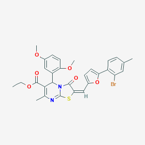 molecular formula C30H27BrN2O6S B408568 ethyl 2-{[5-(2-bromo-4-methylphenyl)-2-furyl]methylene}-5-(2,5-dimethoxyphenyl)-7-methyl-3-oxo-2,3-dihydro-5H-[1,3]thiazolo[3,2-a]pyrimidine-6-carboxylate 