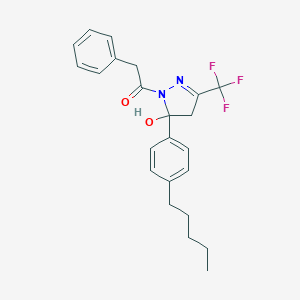 molecular formula C23H25F3N2O2 B408569 5-(4-pentylphenyl)-1-(phenylacetyl)-3-(trifluoromethyl)-4,5-dihydro-1H-pyrazol-5-ol 