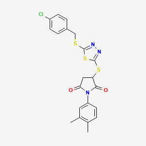 molecular formula C21H18ClN3O2S3 B4085719 3-({5-[(4-chlorobenzyl)thio]-1,3,4-thiadiazol-2-yl}thio)-1-(3,4-dimethylphenyl)-2,5-pyrrolidinedione 