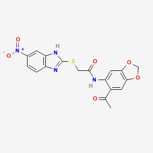 molecular formula C18H14N4O6S B4085741 N-(6-acetyl-1,3-benzodioxol-5-yl)-2-[(5-nitro-1H-benzimidazol-2-yl)thio]acetamide 