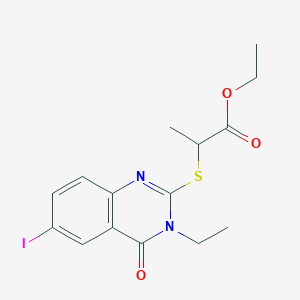 molecular formula C15H17IN2O3S B4085762 ethyl 2-[(3-ethyl-6-iodo-4-oxo-3,4-dihydro-2-quinazolinyl)thio]propanoate 