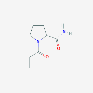 molecular formula C8H14N2O2 B040858 1-Propionylpyrrolidine-2-carboxamide CAS No. 122000-62-8