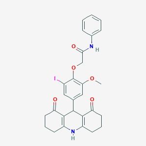 molecular formula C28H27IN2O5 B4085804 2-[4-(1,8-dioxo-1,2,3,4,5,6,7,8,9,10-decahydro-9-acridinyl)-2-iodo-6-methoxyphenoxy]-N-phenylacetamide 