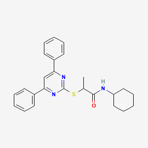 molecular formula C25H27N3OS B4085844 N-cyclohexyl-2-[(4,6-diphenyl-2-pyrimidinyl)thio]propanamide 