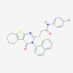 molecular formula C28H22BrN3O2S2 B408589 N-(4-bromophenyl)-2-{[3-(1-naphthyl)-4-oxo-3,4,5,6,7,8-hexahydro[1]benzothieno[2,3-d]pyrimidin-2-yl]sulfanyl}acetamide 