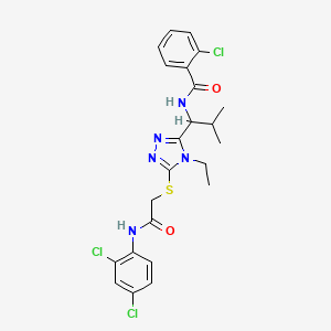 molecular formula C23H24Cl3N5O2S B4085893 2-chloro-N-{1-[5-({2-[(2,4-dichlorophenyl)amino]-2-oxoethyl}thio)-4-ethyl-4H-1,2,4-triazol-3-yl]-2-methylpropyl}benzamide 
