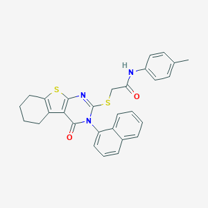 molecular formula C29H25N3O2S2 B408591 N-(4-methylphenyl)-2-{[3-(1-naphthyl)-4-oxo-3,4,5,6,7,8-hexahydro[1]benzothieno[2,3-d]pyrimidin-2-yl]sulfanyl}acetamide 