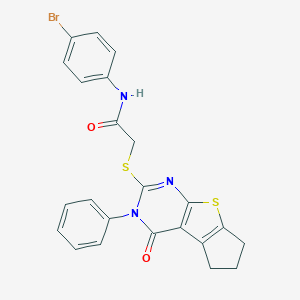 molecular formula C23H18BrN3O2S2 B408595 N-(4-bromophenyl)-2-[(4-oxo-3-phenyl-3,5,6,7-tetrahydro-4H-cyclopenta[4,5]thieno[2,3-d]pyrimidin-2-yl)sulfanyl]acetamide 