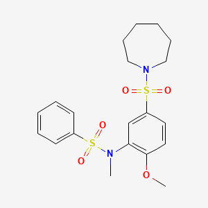 molecular formula C20H26N2O5S2 B4085957 N-[5-(1-azepanylsulfonyl)-2-methoxyphenyl]-N-methylbenzenesulfonamide 