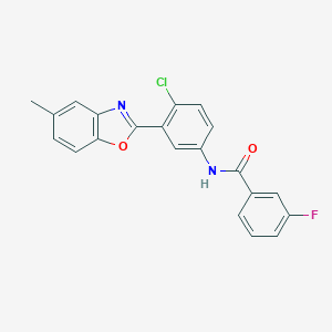 molecular formula C21H14ClFN2O2 B408596 N-[4-Chloro-3-(5-methyl-benzooxazol-2-yl)-phenyl]-3-fluoro-benzamide 