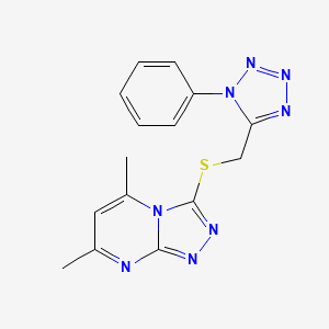 molecular formula C15H14N8S B4085980 5,7-dimethyl-3-{[(1-phenyl-1H-tetrazol-5-yl)methyl]thio}[1,2,4]triazolo[4,3-a]pyrimidine 