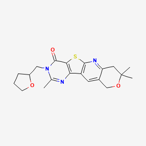 5,5,13-trimethyl-14-(oxolan-2-ylmethyl)-6-oxa-17-thia-2,12,14-triazatetracyclo[8.7.0.03,8.011,16]heptadeca-1,3(8),9,11(16),12-pentaen-15-one