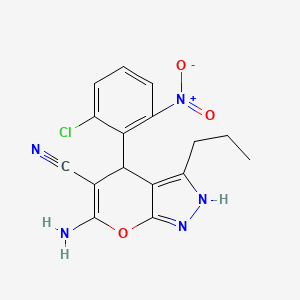 molecular formula C16H14ClN5O3 B4086176 6-amino-4-(2-chloro-6-nitrophenyl)-3-propyl-1,4-dihydropyrano[2,3-c]pyrazole-5-carbonitrile 