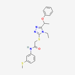 molecular formula C21H24N4O2S2 B4086296 2-{[4-ethyl-5-(1-phenoxyethyl)-4H-1,2,4-triazol-3-yl]thio}-N-[3-(methylthio)phenyl]acetamide 