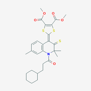 molecular formula C28H33NO5S3 B408631 dimethyl 2-(1-(3-cyclohexylpropanoyl)-2,2,7-trimethyl-3-thioxo-2,3-dihydro-4(1H)-quinolinylidene)-1,3-dithiole-4,5-dicarboxylate 