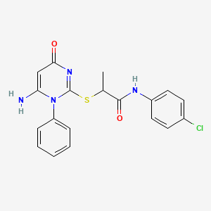 molecular formula C19H17ClN4O2S B4086321 2-[(6-amino-4-oxo-1-phenyl-1,4-dihydro-2-pyrimidinyl)thio]-N-(4-chlorophenyl)propanamide 