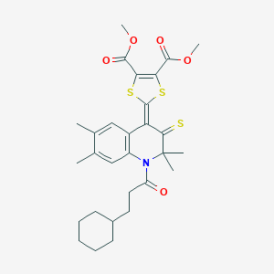 molecular formula C29H35NO5S3 B408635 dimethyl 2-(1-(3-cyclohexylpropanoyl)-2,2,6,7-tetramethyl-3-thioxo-2,3-dihydro-4(1H)-quinolinylidene)-1,3-dithiole-4,5-dicarboxylate 