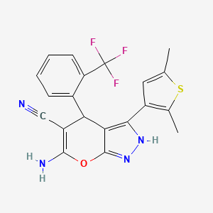 molecular formula C20H15F3N4OS B4086359 6-amino-3-(2,5-dimethyl-3-thienyl)-4-[2-(trifluoromethyl)phenyl]-1,4-dihydropyrano[2,3-c]pyrazole-5-carbonitrile 