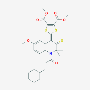 dimethyl 2-(1-(3-cyclohexylpropanoyl)-6-methoxy-2,2-dimethyl-3-thioxo-2,3-dihydro-4(1H)-quinolinylidene)-1,3-dithiole-4,5-dicarboxylate