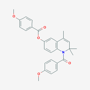 molecular formula C28H27NO5 B408637 1-(4-Methoxybenzoyl)-2,2,4-trimethyl-1,2-dihydro-6-quinolinyl 4-methoxybenzoate CAS No. 330829-53-3