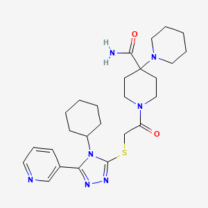 molecular formula C26H37N7O2S B4086385 1'-({[4-cyclohexyl-5-(3-pyridinyl)-4H-1,2,4-triazol-3-yl]thio}acetyl)-1,4'-bipiperidine-4'-carboxamide 