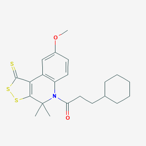 molecular formula C22H27NO2S3 B408639 3-Cyclohexyl-1-(8-methoxy-4,4-dimethyl-1-sulfanylidenedithiolo[3,4-c]quinolin-5-yl)propan-1-one CAS No. 351192-01-3