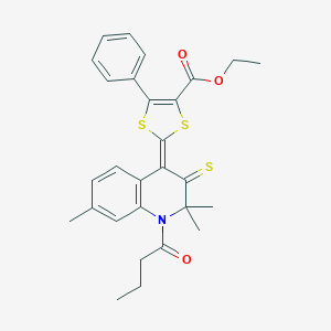 ethyl (2Z)-2-(1-butanoyl-2,2,7-trimethyl-3-sulfanylidenequinolin-4-ylidene)-5-phenyl-1,3-dithiole-4-carboxylate