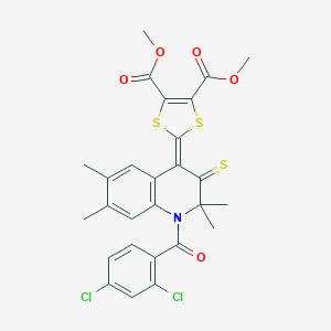 molecular formula C27H23Cl2NO5S3 B408654 dimethyl 2-(1-(2,4-dichlorobenzoyl)-2,2,6,7-tetramethyl-3-thioxo-2,3-dihydro-4(1H)-quinolinylidene)-1,3-dithiole-4,5-dicarboxylate 