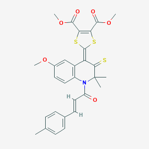 molecular formula C29H27NO6S3 B408656 dimethyl 2-(6-methoxy-2,2-dimethyl-1-[3-(4-methylphenyl)acryloyl]-3-thioxo-2,3-dihydro-4(1H)-quinolinylidene)-1,3-dithiole-4,5-dicarboxylate 