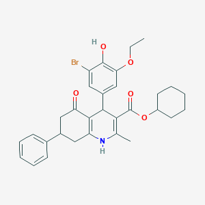 molecular formula C31H34BrNO5 B408658 Cyclohexyl 4-(3-bromo-5-ethoxy-4-hydroxyphenyl)-2-methyl-5-oxo-7-phenyl-1,4,5,6,7,8-hexahydro-3-quinolinecarboxylate 
