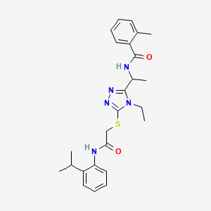 molecular formula C25H31N5O2S B4086611 N-{1-[4-ethyl-5-({2-[(2-isopropylphenyl)amino]-2-oxoethyl}thio)-4H-1,2,4-triazol-3-yl]ethyl}-2-methylbenzamide 