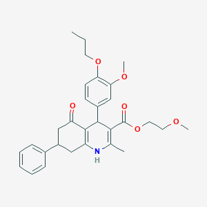 molecular formula C30H35NO6 B408673 2-Methoxyethyl 4-(3-methoxy-4-propoxyphenyl)-2-methyl-5-oxo-7-phenyl-1,4,5,6,7,8-hexahydro-3-quinolinecarboxylate 
