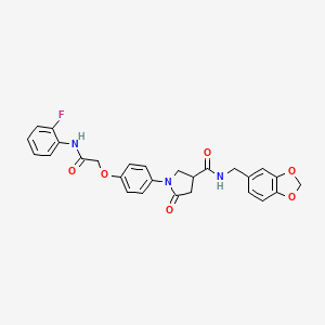 molecular formula C27H24FN3O6 B4086770 N-(1,3-benzodioxol-5-ylmethyl)-1-(4-{2-[(2-fluorophenyl)amino]-2-oxoethoxy}phenyl)-5-oxo-3-pyrrolidinecarboxamide 